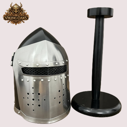 Barbuta Helmet – Functional Barbute Helmet with  Wooden Display Stand