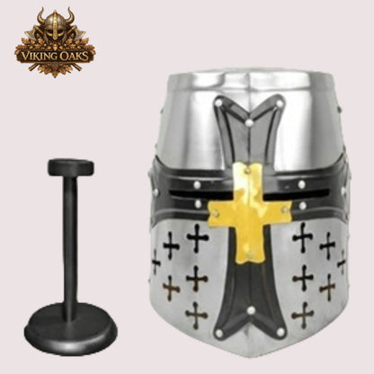 Special Edition Templar Crusader Knight Helmet – Medieval Armor with Display Stand, Gift for Him