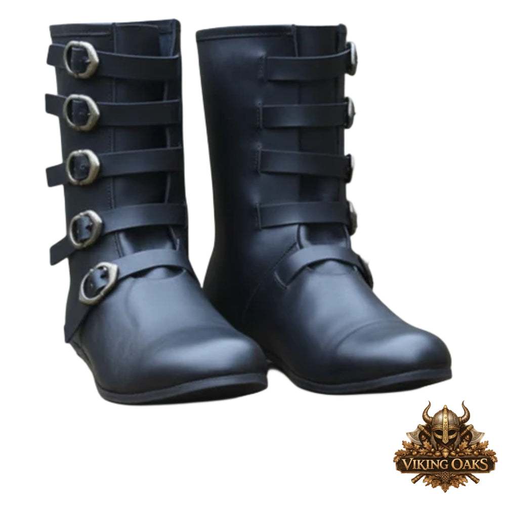 Black Pirate Cosplay Leather Shoes for SCA Reenactment and Roleplay