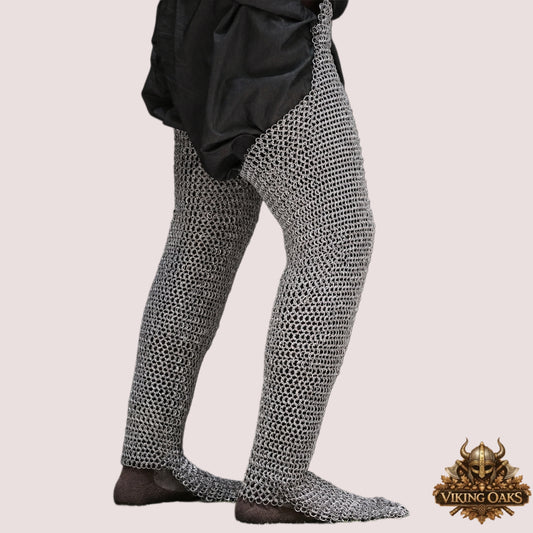 Mild Steel Chainmail Chausses – 9mm Flat Riveted Maille Leg Armor, Medieval Halloween Costume