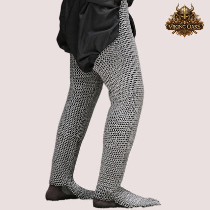 Aluminum Chainmail Chausses – 9mm Flat Ring Riveted Medieval Leggings – Functional LARP Armor