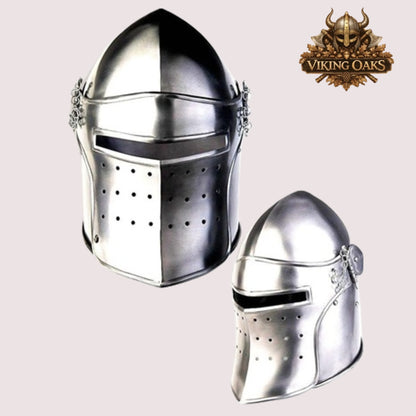 Medieval Barbute Helmet – Barbuta Reenactment Armor with Display Stand for Cosplay & Costumes