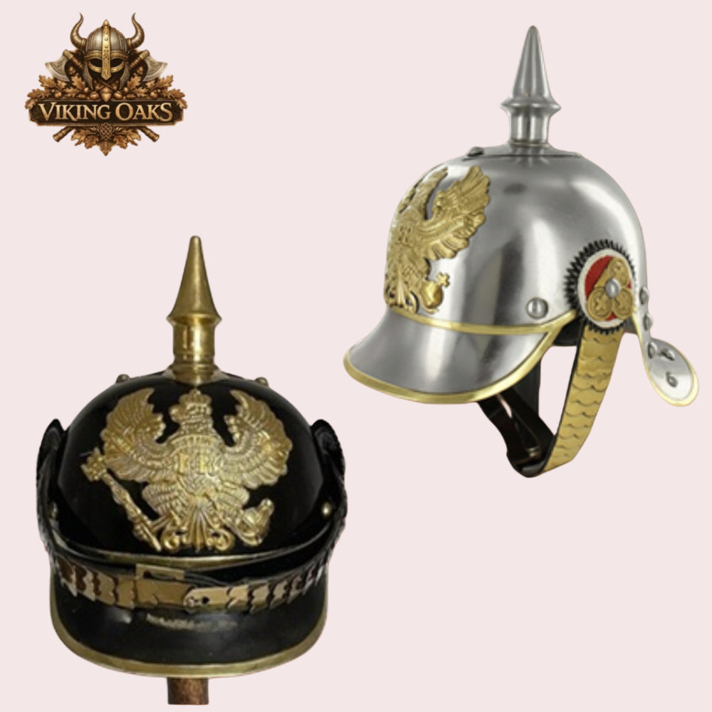 German Pickelhaube Helmet Set Black & Silver Imperial Spike Helmets