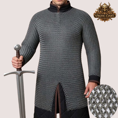 8MM Mild Steel Chainmail Hauberk Round Riveted Armor Shirt Ren Faire Costume