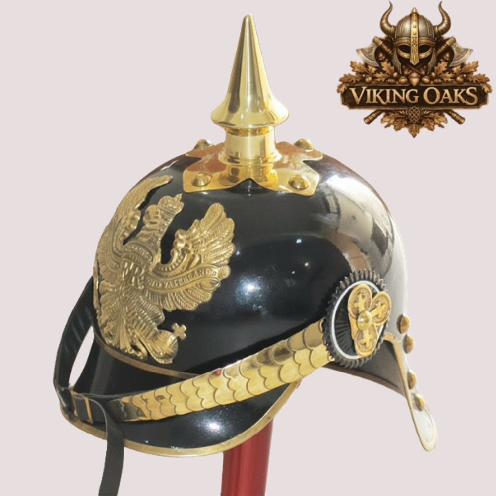 Black German Pickelhaube Helmet – Prussian Spiked Military Replica Armor