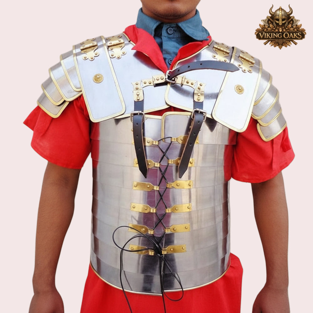 Roman Armor Set Brass Lorica Segmentata with Helmet & Red Crest