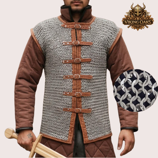 Aluminum Chainmail Haubergeon Sleeveless 10MM 16 Gauge Flat Ring Riveted with Washers Medieval Armor