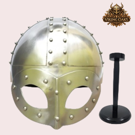 Viking Gjermundbu Helmet with Wooden Stand | Warrior Costume LARP SCA Armour