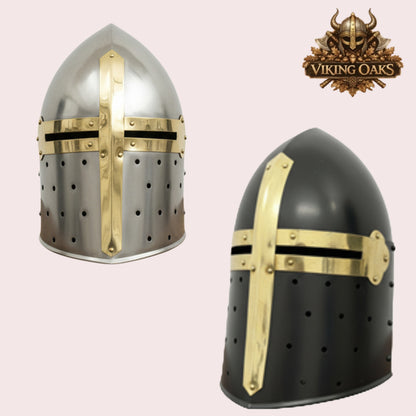 Sugarloaf Helmet Combo Set Silver & Black Medieval Knight Helmets