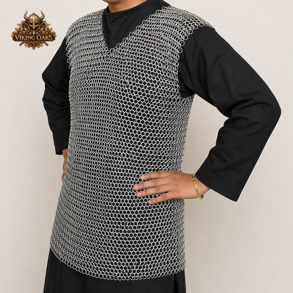 Aluminum Butted Chainmail Haubergeon Vest – 10MM Round Ring 16 Gauge Medieval Armor Gift for Father's Day
