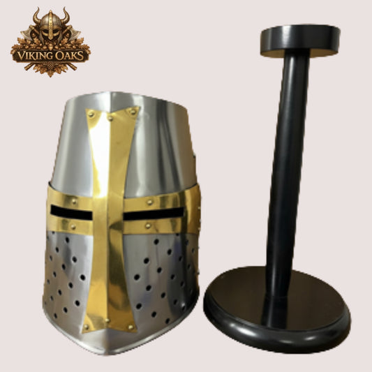 Crusader Helmet with Brass Trim – Knights Templar Medieval Armor for Reenactment, LARP & Cosplay