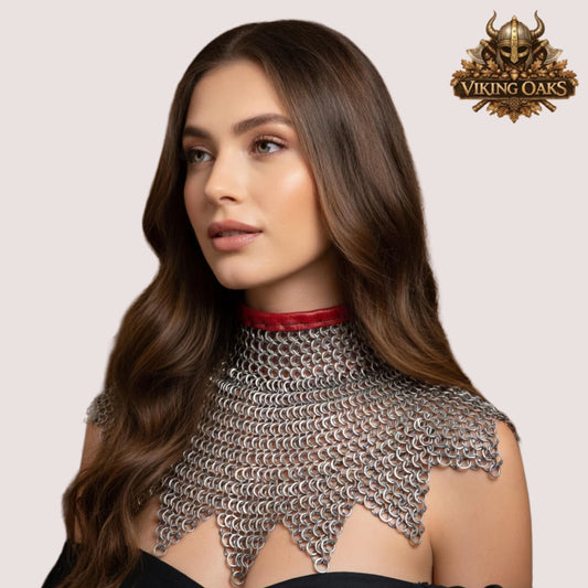 9MM Flat Riveted Chainmail Collar Brass Gorget with Zigzag Edges