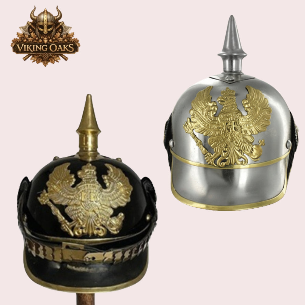 German Pickelhaube Helmet Set Black & Silver Imperial Spike Helmets