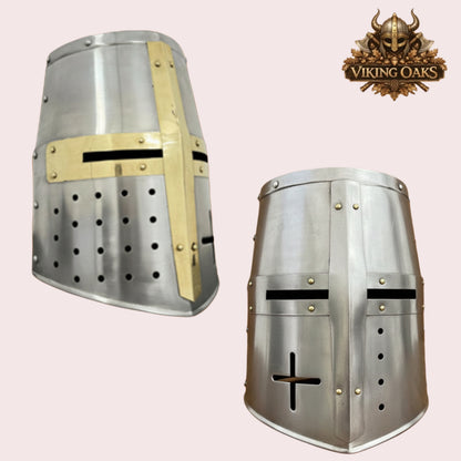 Medieval Crusader Helmet Set Silver Knight Armour Templar Steel Helmets