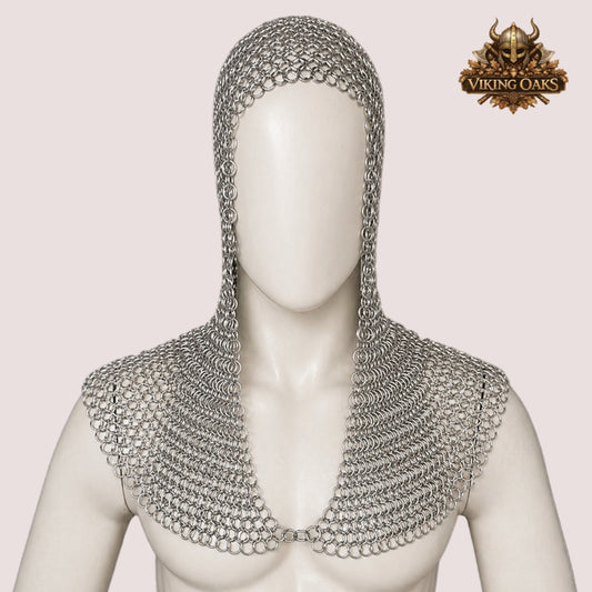 Aluminium Chainmail Coif – Lightweight Medieval Hood, 16 Gauge Butted Maille Armor for LARP & Cosplay