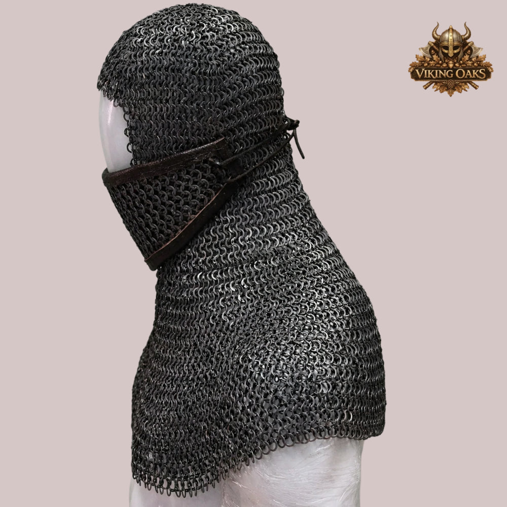 9mm Flat Ring Riveted Chainmail Coif – Medieval Armor Hood for LARP, Cosplay & Event Wear