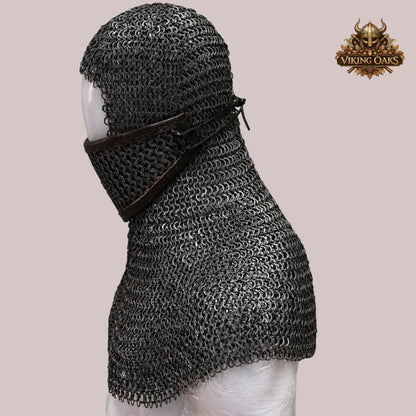 9mm Flat Ring Riveted Chainmail Coif – Medieval Armor Hood for LARP, Cosplay & Event Wear