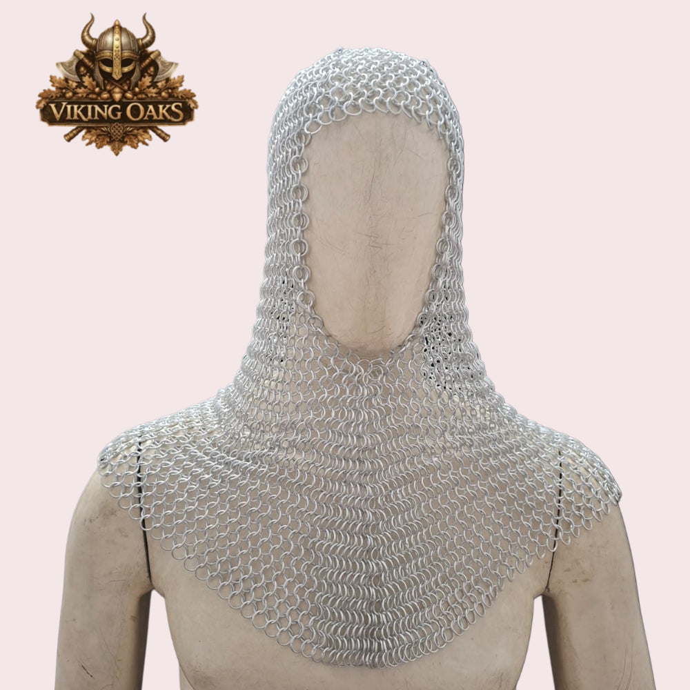 Black Crusader Helmet with Chainmail Coif & Stand Medieval Knight Armour Set
