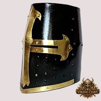 Black Crusader Helmet with Brass Trim – Knights Templar Armor for Reenactment & Cosplay
