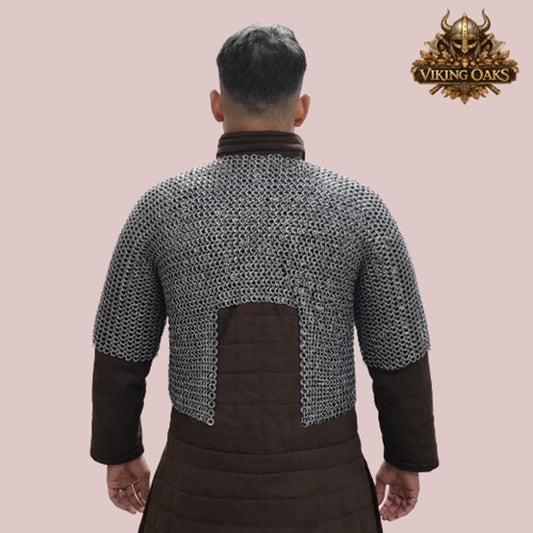 9mm Flat Riveted Chainmail Hauberk Half Sleeve Mild Steel Armor Shirt Solid Rings Halloween Gift