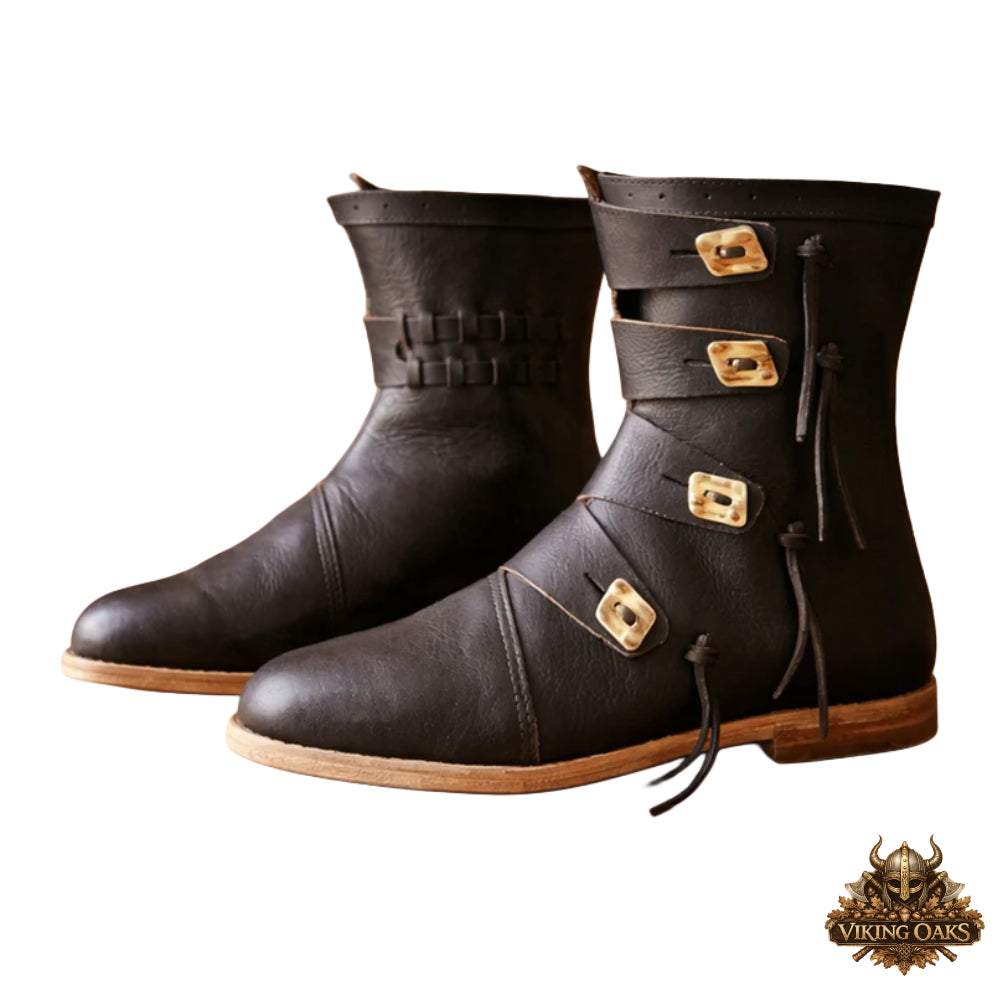 Viking Leather Ankle Boots - Handmade Medieval Renaissance LARP Shoes