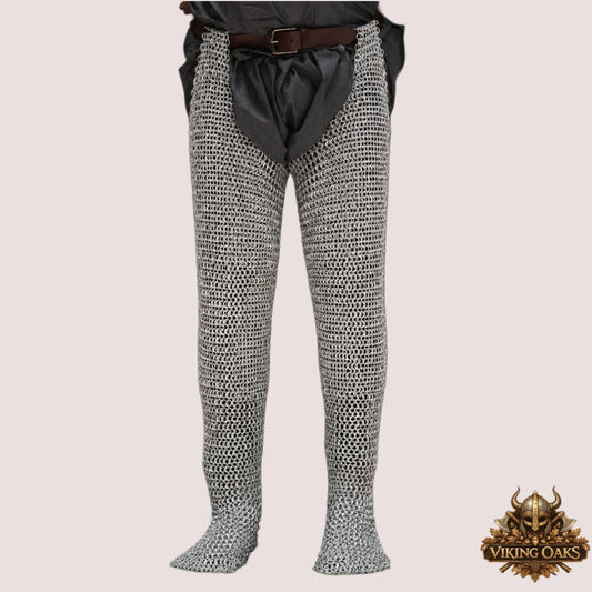 Mild Steel Chainmail Chausses – 9mm Flat Riveted Maille Leg Armor, Medieval Halloween Costume