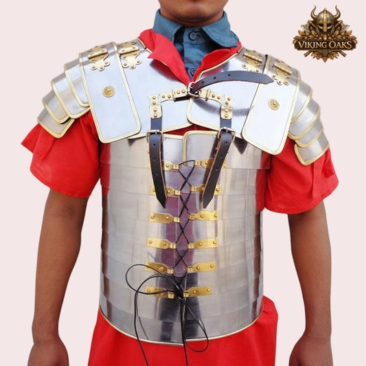 Roman Armor Set Brass Lorica Segmentata with Helmet and Red Crest