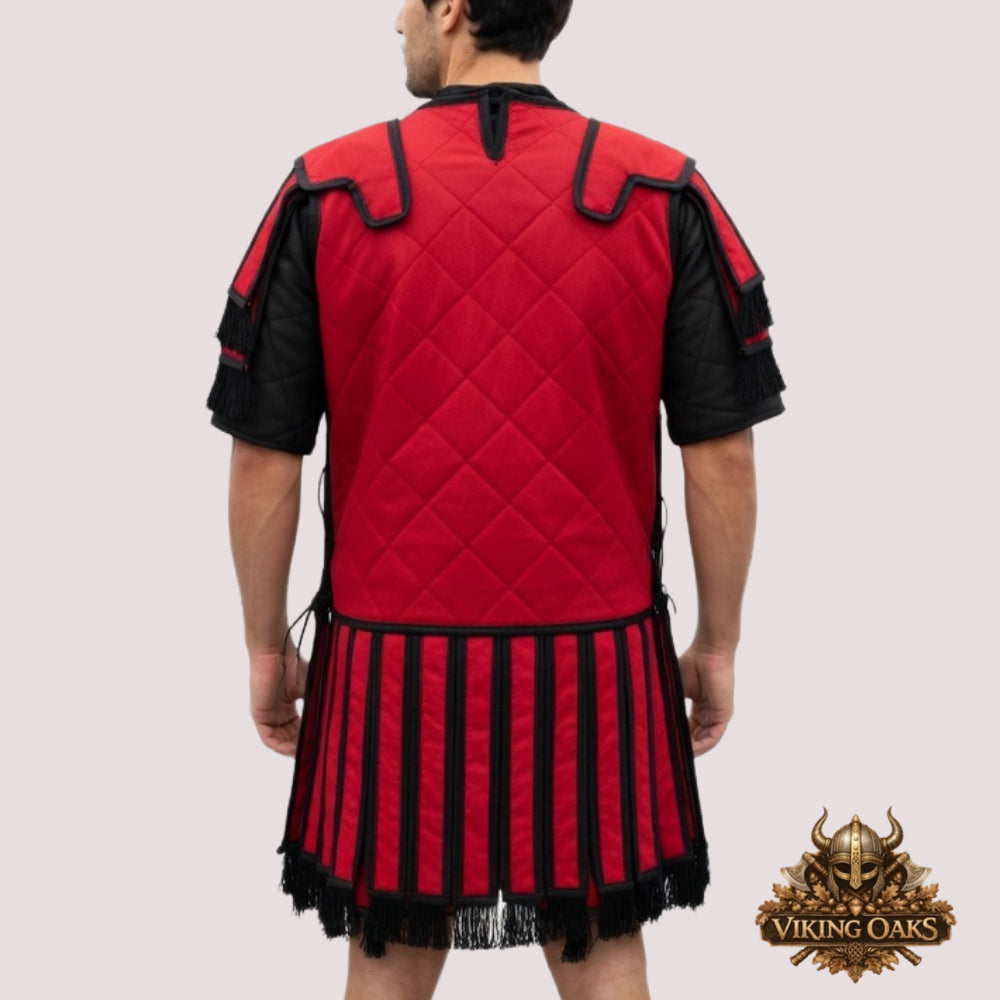 Roman Subarmalis – Red Cotton Padded Armor with Black Trim for LARP, Reenactment & Cosplay