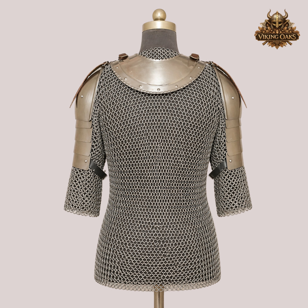 Butted Chainmail Shirt 10MM 16 Gauge with Handmade Spaulders – Medieval Armor Gift