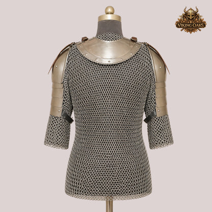 Butted Chainmail Shirt 10MM 16 Gauge with Handmade Spaulders – Medieval Armor Gift