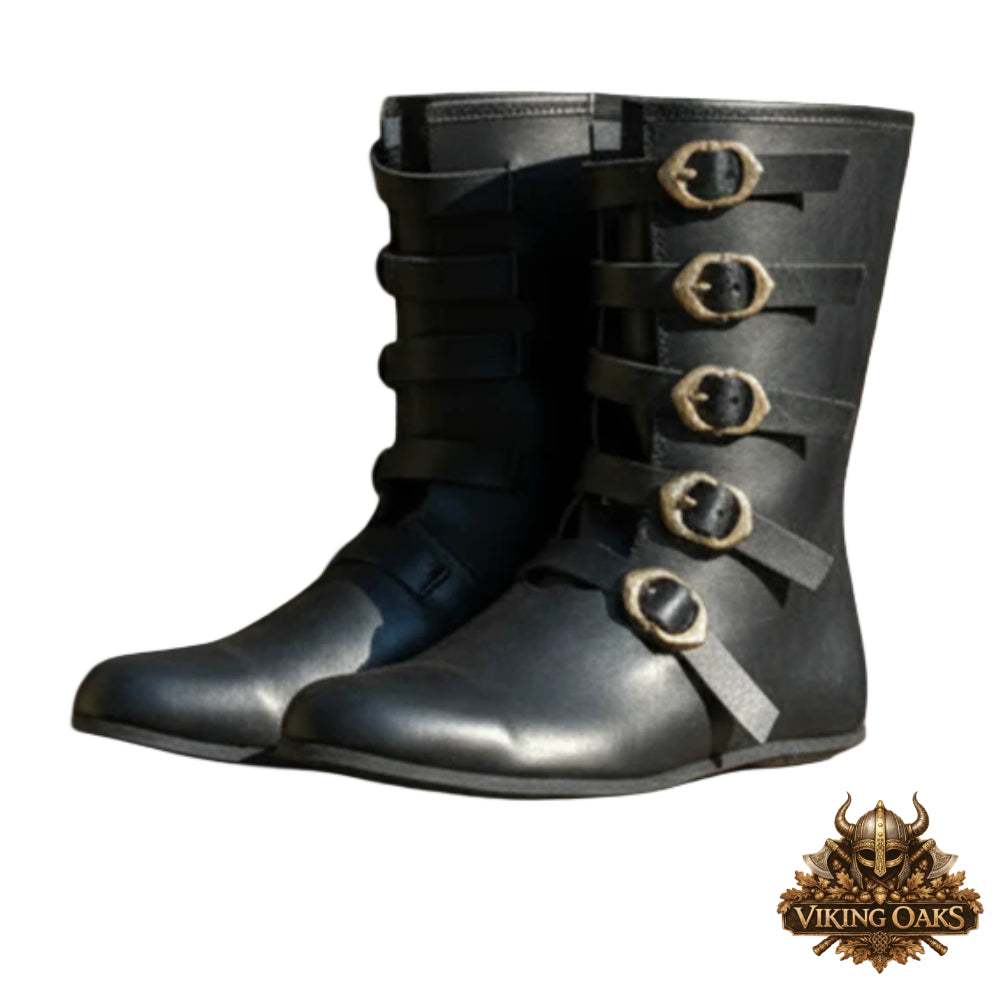 Traditional Black Leather Medieval Shoes for SCA Combat