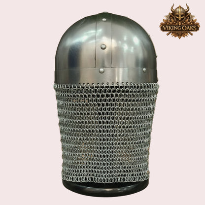 Viking Vendel Spectacle Helmet with Chainmail & Wooden Stand | Norse Armour Helmet