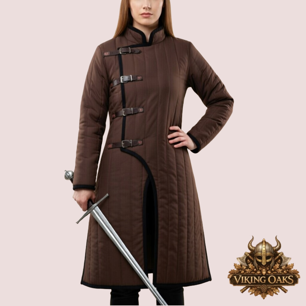 Medieval Gambeson Tunic historical costume in varying sizes with chest, length, and sleeve measurements available