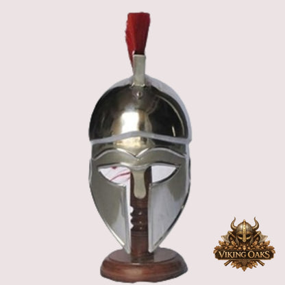 New Corinthian Warrior Helmet – Medieval Greek Armor Helmet with Wooden Display Stand