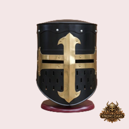 Medieval Crusader Helmet with Chainmail Coif & Stand Knight Armor Costume
