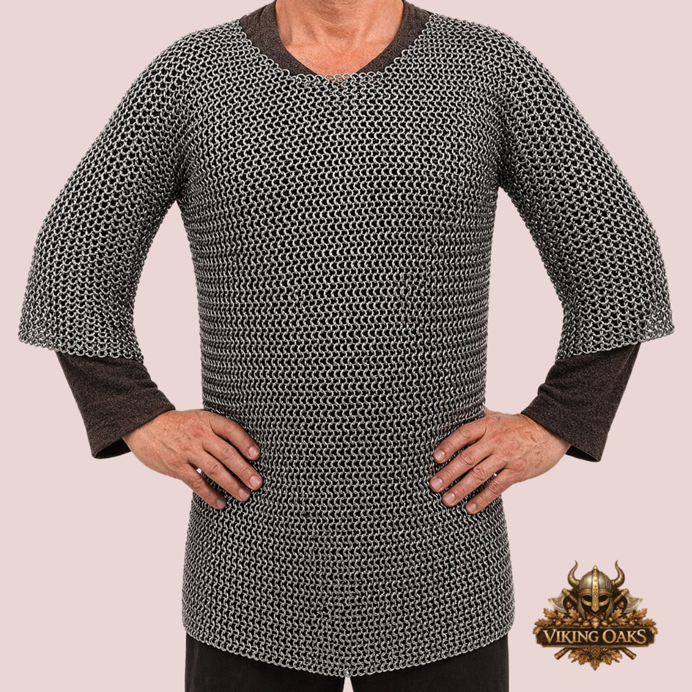 Stainless Steel Chainmail Shirt – 9mm Flat Riveted Half Sleeve Armor Costume