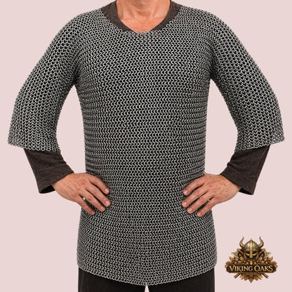 Stainless Steel Chainmail Shirt – 9mm Flat Riveted Half Sleeve Armor Costume