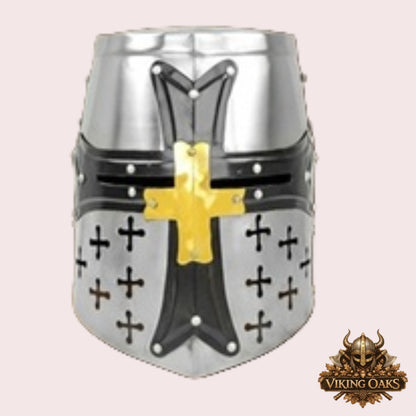 Templar Knight Helmet with Chainmail Coif & Stand Medieval Armour Set