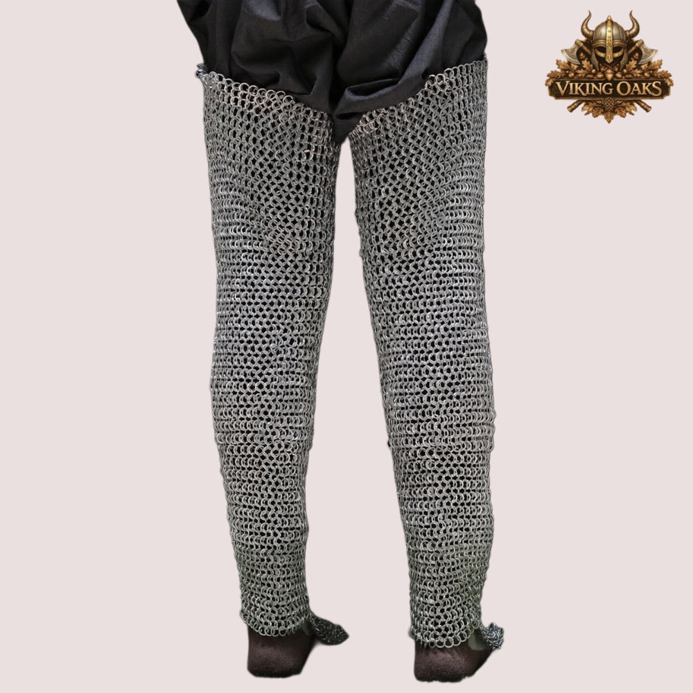 Aluminum Chainmail Chausses – 9mm Flat Ring Riveted Medieval Leggings – Functional LARP Armor