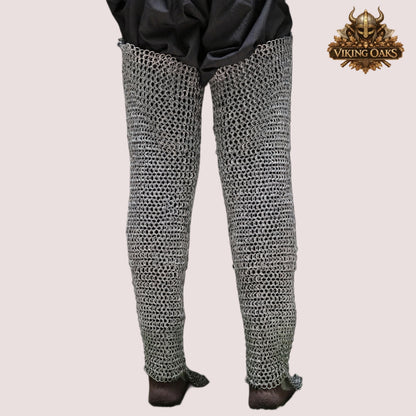 Aluminum Chainmail Chausses – 9mm Flat Ring Riveted Medieval Leggings – Functional LARP Armor
