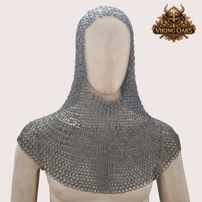 9MM Mild Steel Chainmail Coif Flat Ring Riveted Medieval Hood Armor