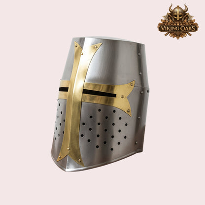 Silver Crusader Helmet with Chainmail Coif & Stand Medieval Knight Armour Set
