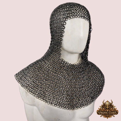 9MM Chainmail Shirt Front Open Half Sleeve Riveted Flat Ring Medieval Armor