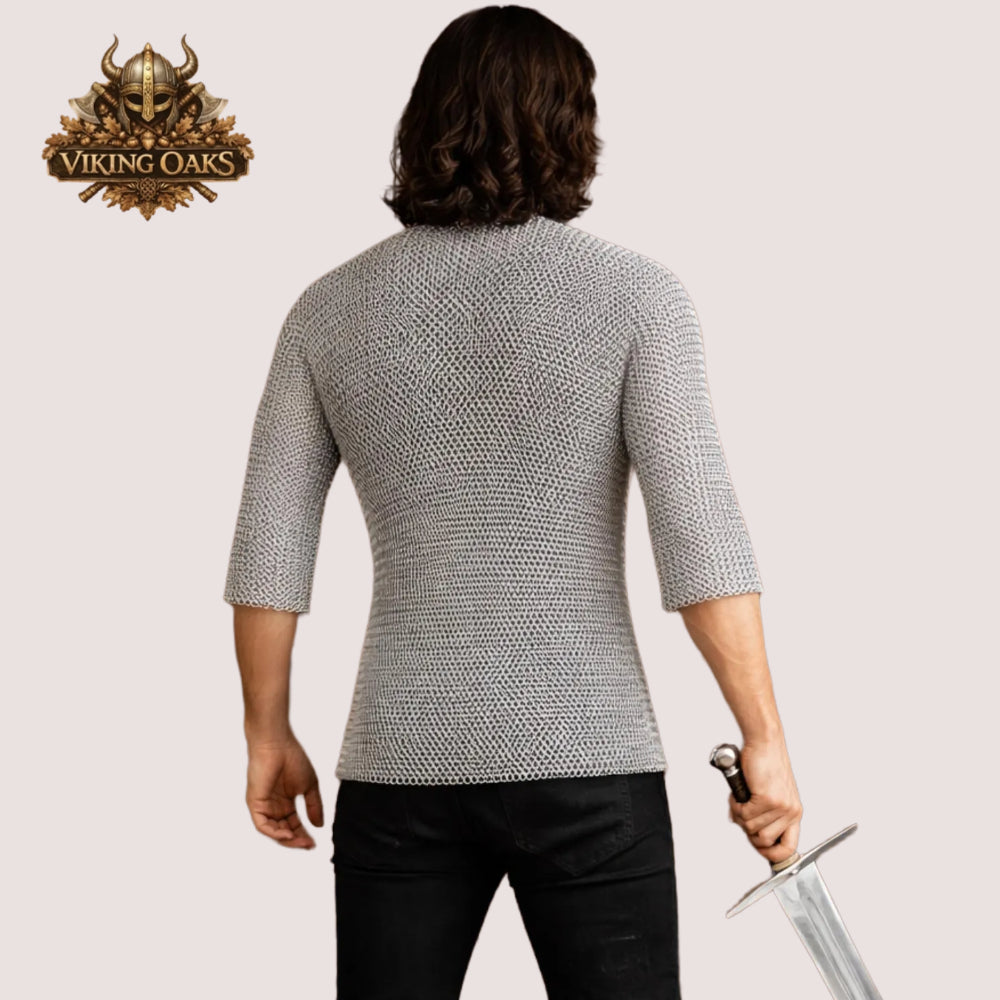 Aluminum Butted Chainmail Hauberk Half Sleeve Round Ring Medieval Shirt