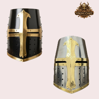 Crusader Helmet Set Silver and Black Medieval Knight Armour