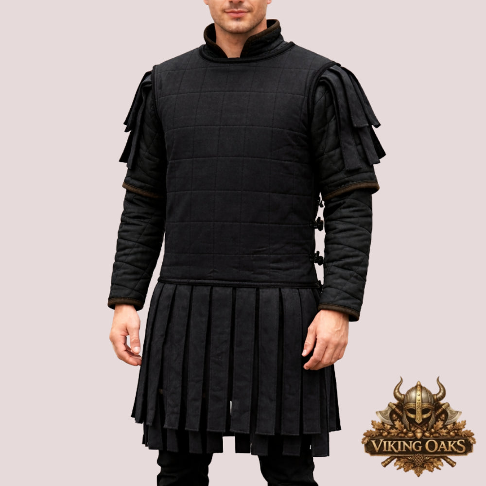 Black Roman Subarmalis Gambeson Heavy Cotton Medieval Armor Jacket for LARP SCA Cosplay Costume
