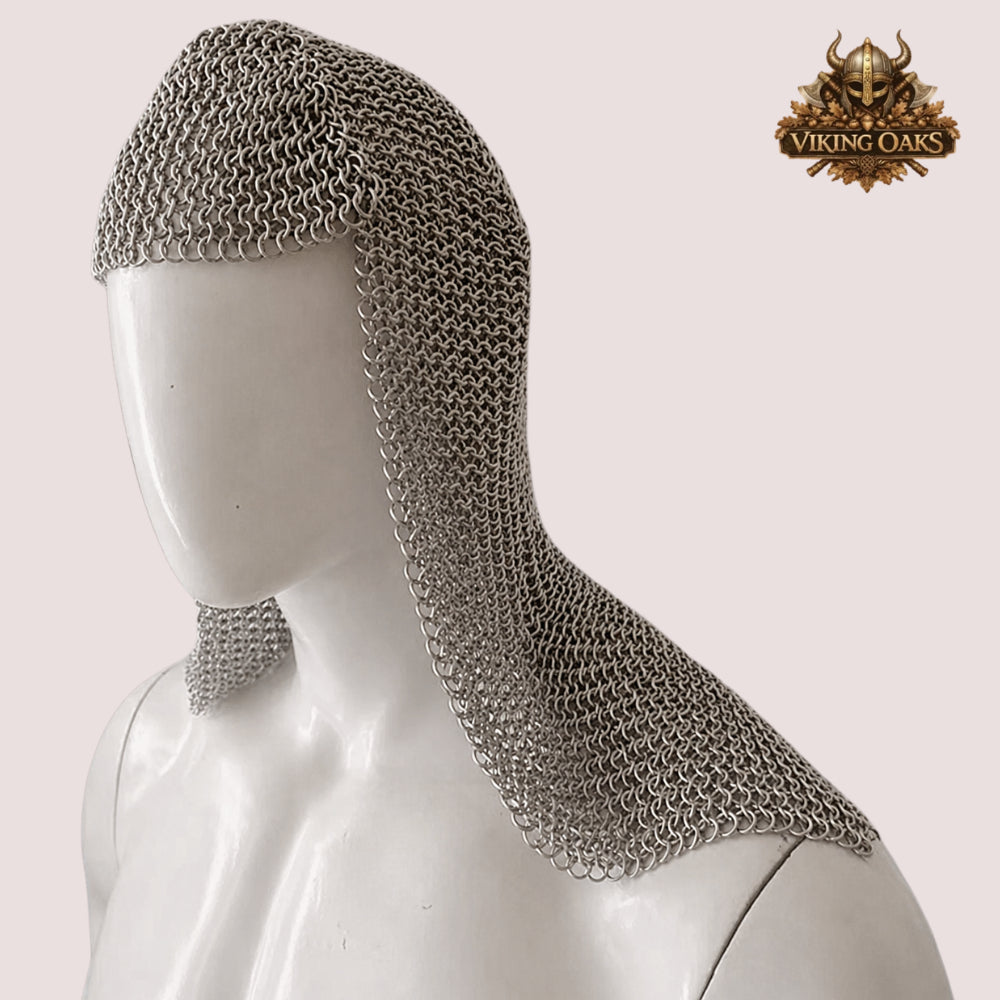 Aluminum Chainmail Coif – Lightweight Butted Ring Hood for Renfaire Costume