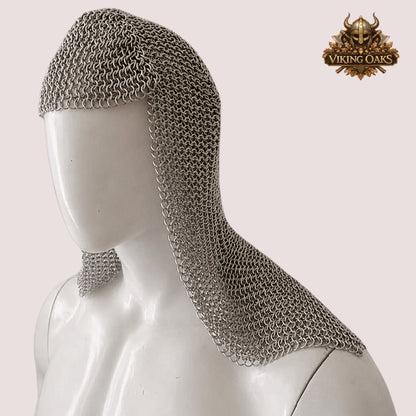 Aluminum Chainmail Coif – Lightweight Butted Ring Hood for Renfaire Costume