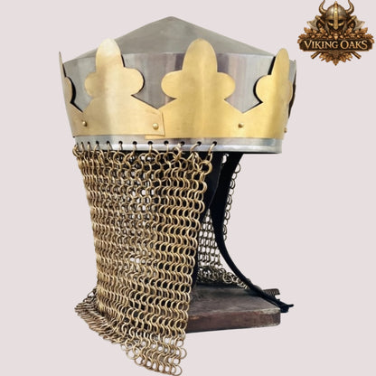 King Arthur Helmet with Brass Butted Chainmail – Medieval Knight Armor, Monty Python Inspired