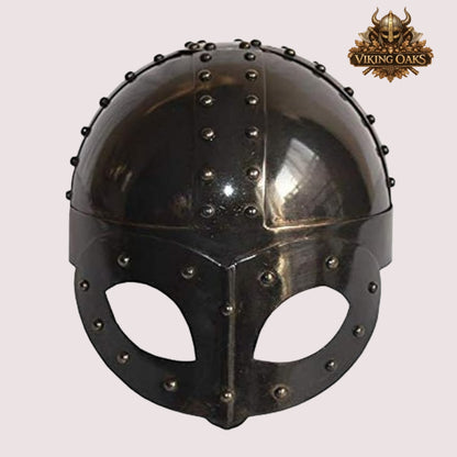 Viking Gjermundbu Helmet – Medieval Warrior Costume with   Wooden Display Stand